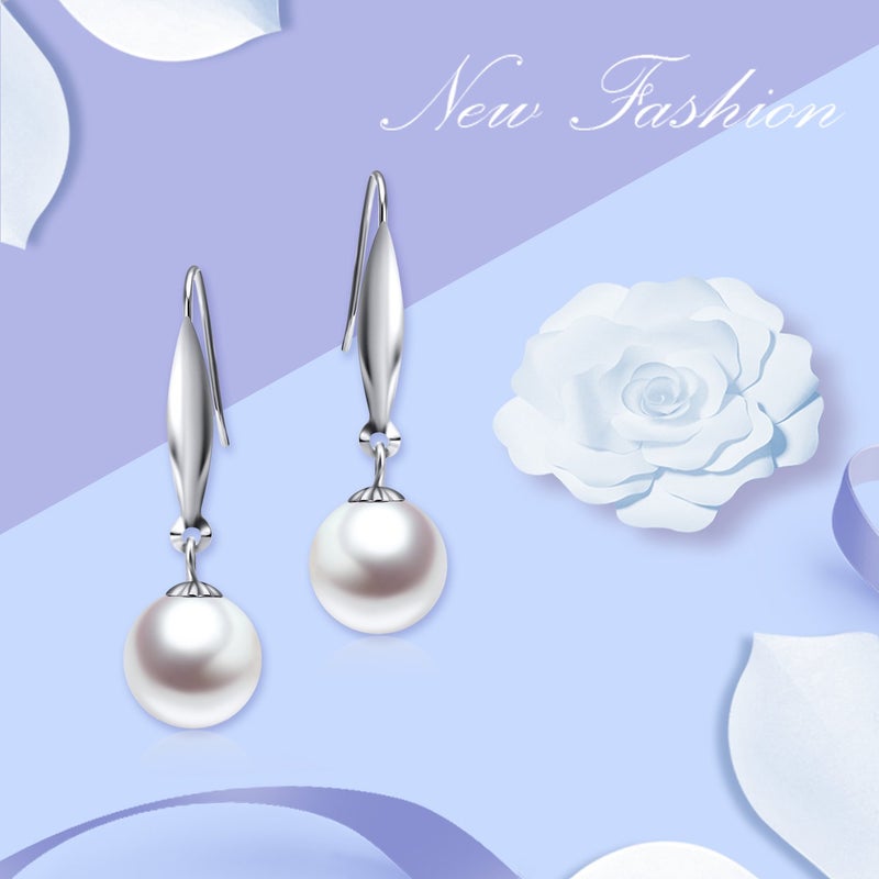 SISGEM 18K Solid White Gold Earrings for Women Real Cultured Freshwater Pearl Dangle Earring, 8mm (white-gold) - Image 4